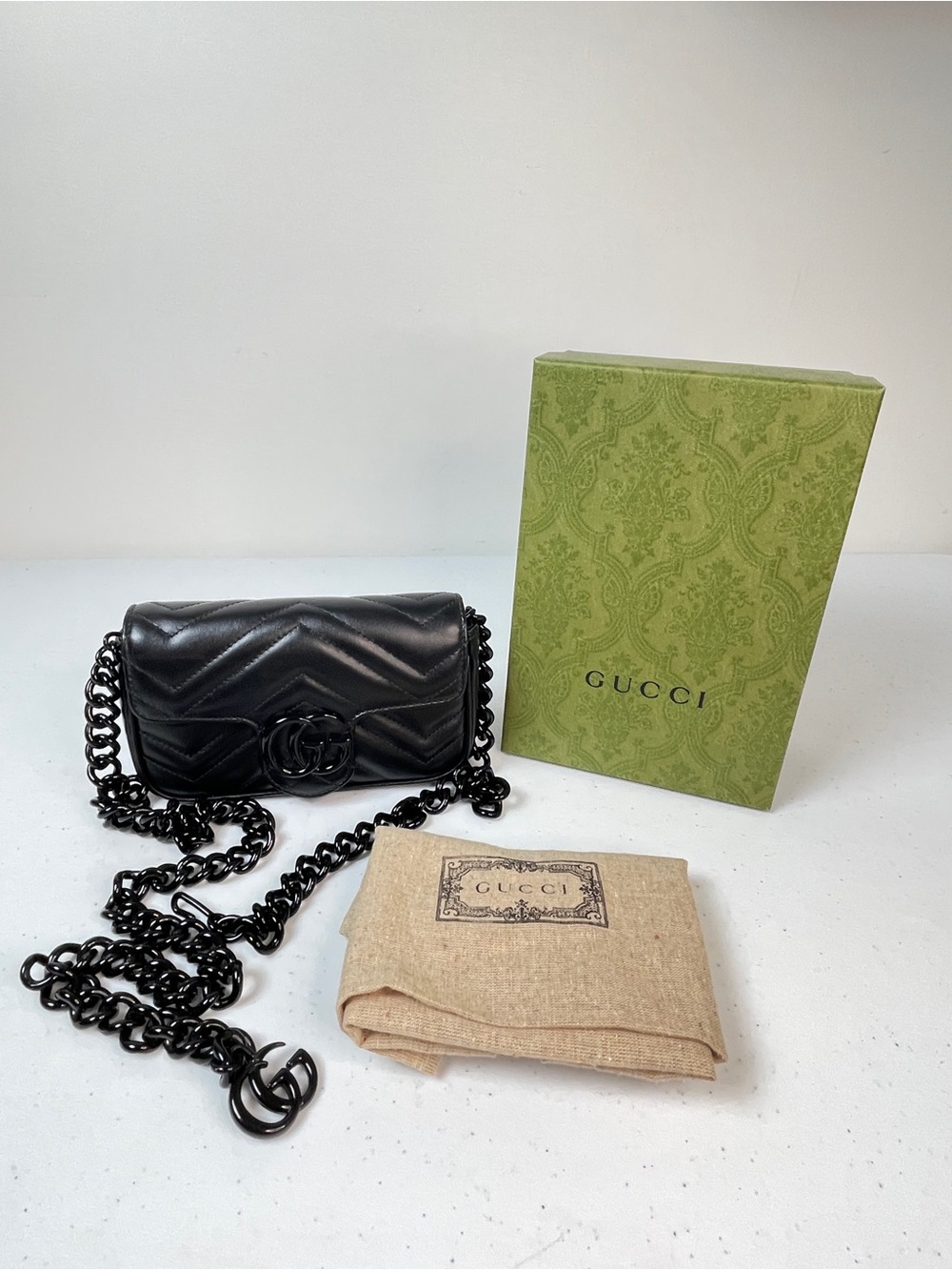 Gucci Black Chevron Leather Belt Mini Bag